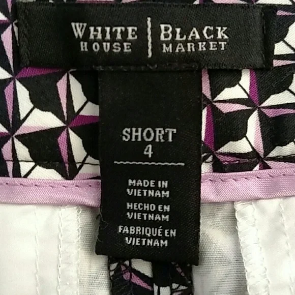 White House Black Market Geometric Pattern Black And Purple Dress Shorts Size 4 - Picture 6 of 7